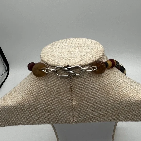 African Tribal Style Dzi Beads Wood Batik Bone Unique‎ Statement Necklace Boho